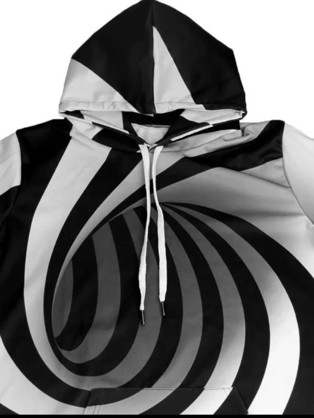 Black & White Spiral Graphic Optical Illusion Swirl Hoodie Unisex Front Pocket